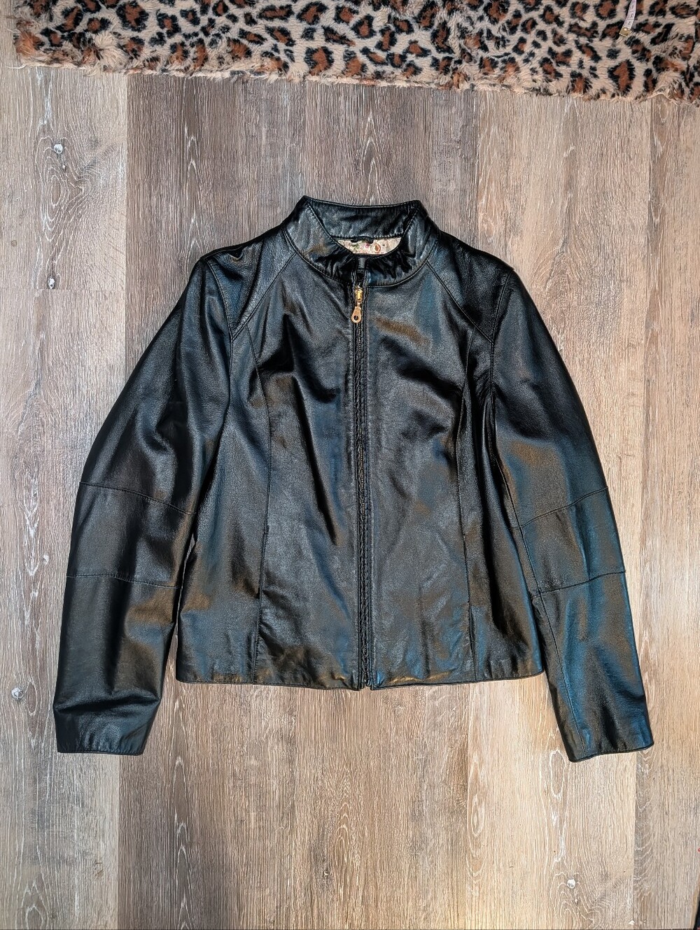 Vintage Wilsons Leather Black Floral Zip Jacket